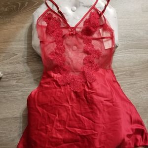 Red Lace and Satin Teddy